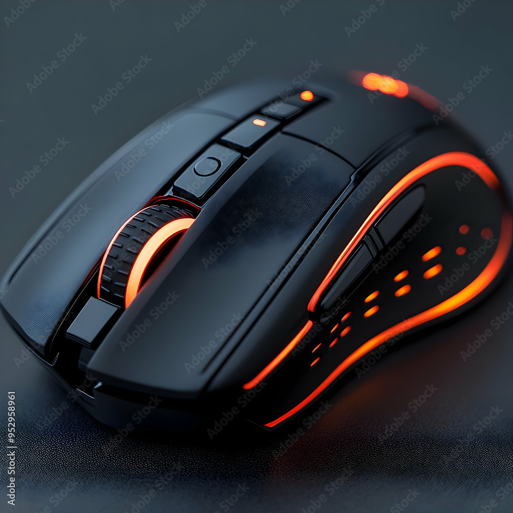 Black Gaming Mouse with Red Lights Illustration Black Gaming Mouse with Red Lights Illustration