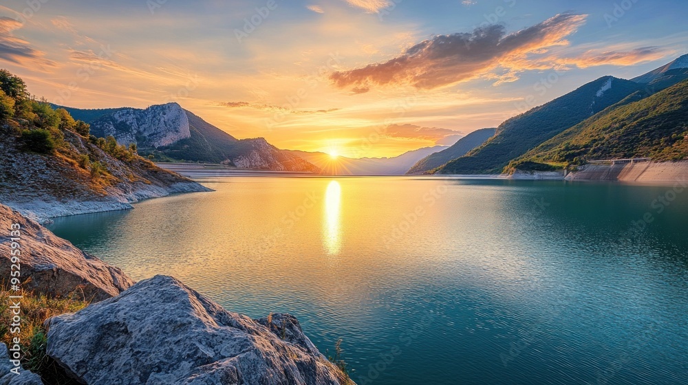 Sunset Over Mountain Lake Sunset Over Mountain Lake