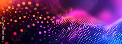 Glowing Dot Waves on Moody Purple Background Representing Music or Audio Patterns
