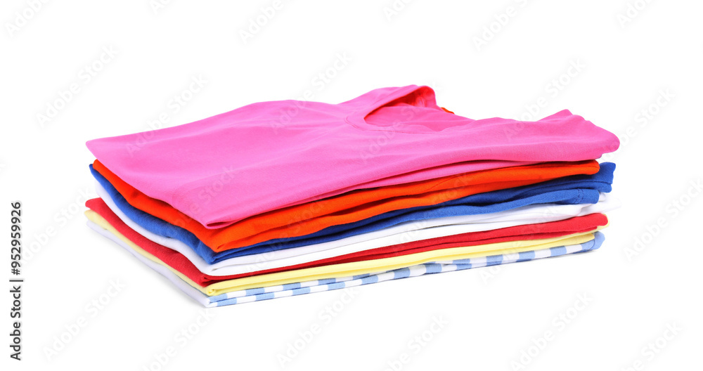 Stack of colorful clothes isolated on white Stack of colorful clothes isolated on white