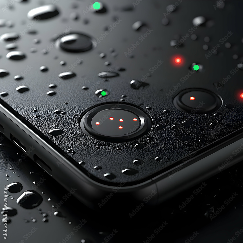 Black Smartphone with Red and Green Lights, Closeup 3D Rendering Black Smartphone with Red and Green Lights, Closeup 3D Rendering