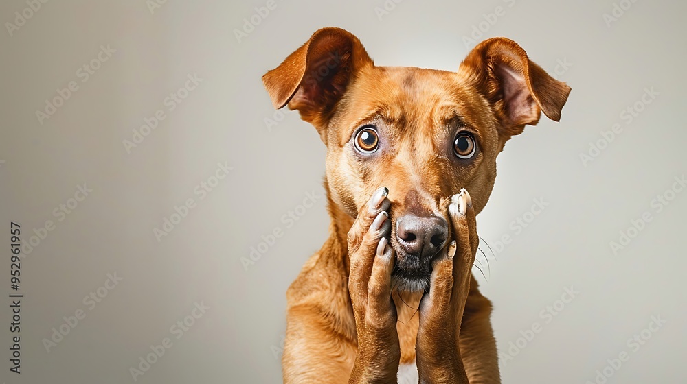 A concerned dog with expressive eyes and a worried expression, conveying emotions of fear or anxiety. A concerned dog with expressive eyes and a worried expression, conveying emotions of fear or anxiety.