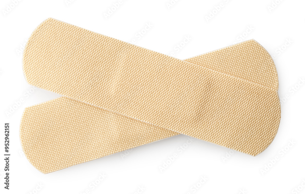 Medical adhesive bandages isolated on white, top view Medical adhesive bandages isolated on white, top view
