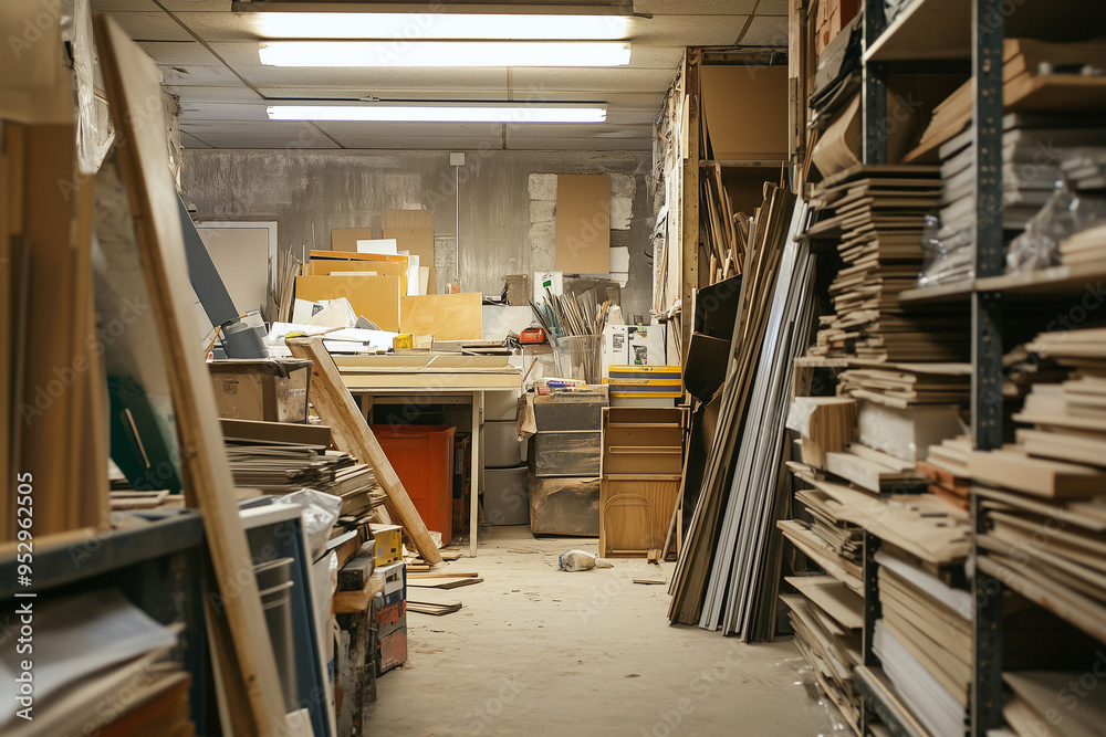 Obraz premium Builder's Necessity: Cache of Construction Materials at a DIY Workshop