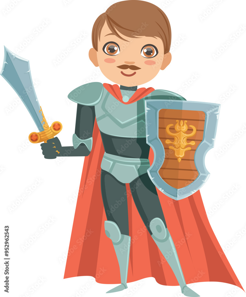 Fototapeta premium Fantasy knight character. Cartoon kid fairytale warrior