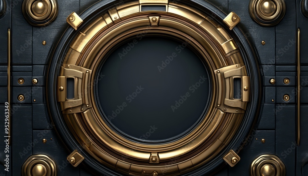 Circular Gold Frame on a Black Metallic Surface Circular Gold Frame on a Black Metallic Surface