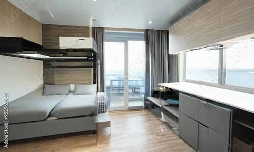 Wallpaper Mural Modern kitchen interior with open living room, featuring contemporary furniture and sleek cabinetry, offering a luxurious and stylish indoor living space Torontodigital.ca