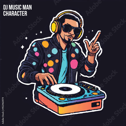 DJ boy man character mixer making music and having fun. Night club disco bar isolated cartoon vector illustration. Pop Art DJ Boy, Comic DJ Music Artist Vector Stock Illustration. DJ disco boy vector.
