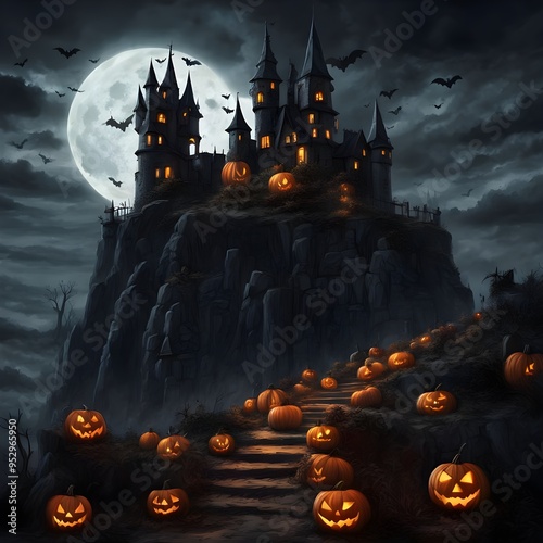 halloween scary night scene illustration