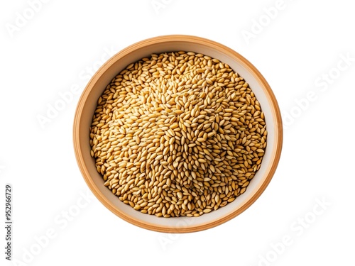 bowl containing wheat grains isolated on a white background. clipping path design element