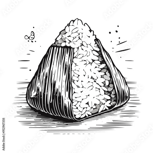 Onigiri Japanese Japan Food Meal Menu Dish Delicious Cuisine Eat Sketch Style
