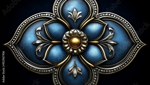 Ornate Metal Floral Design with Blue and Gold Accents