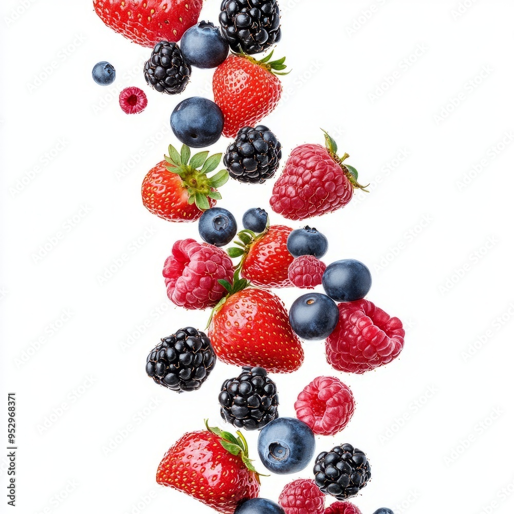 close up of Falling wild berries mix, strawberry, raspberry, blueberry, blackberry, isolated on white background close up of Falling wild berries mix, strawberry, raspberry, blueberry, blackberry, isolated on white background