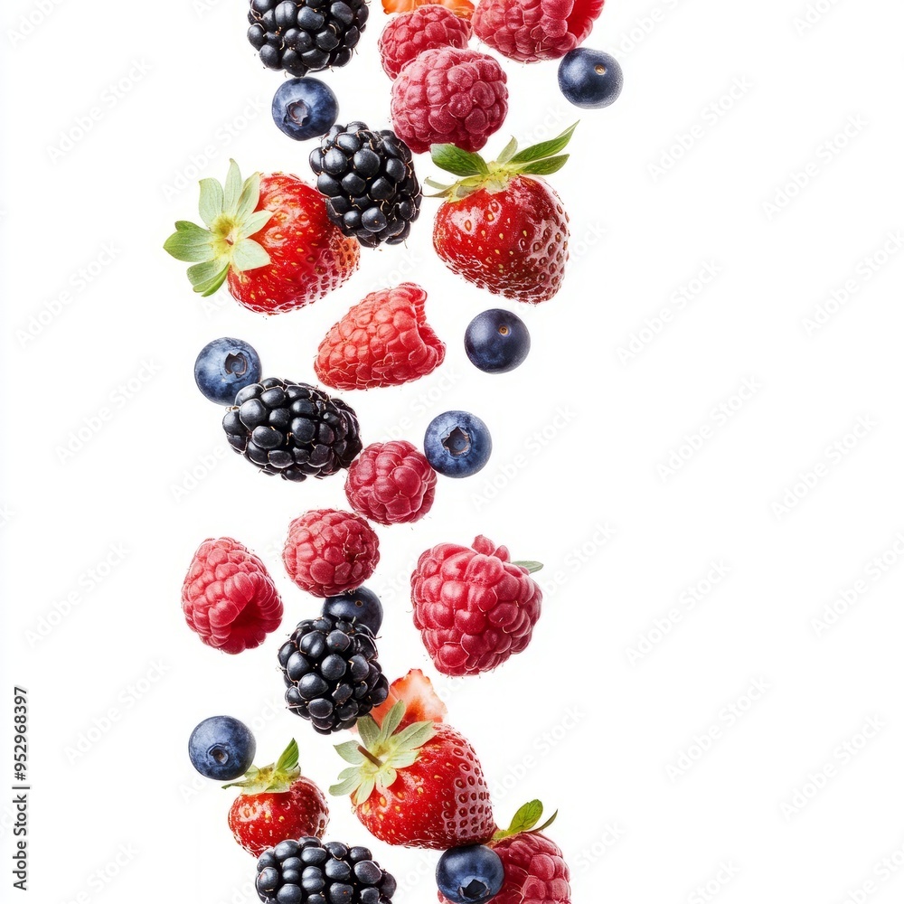 close up of Falling wild berries mix, strawberry, raspberry, blueberry, blackberry, isolated on white background close up of Falling wild berries mix, strawberry, raspberry, blueberry, blackberry, isolated on white background
