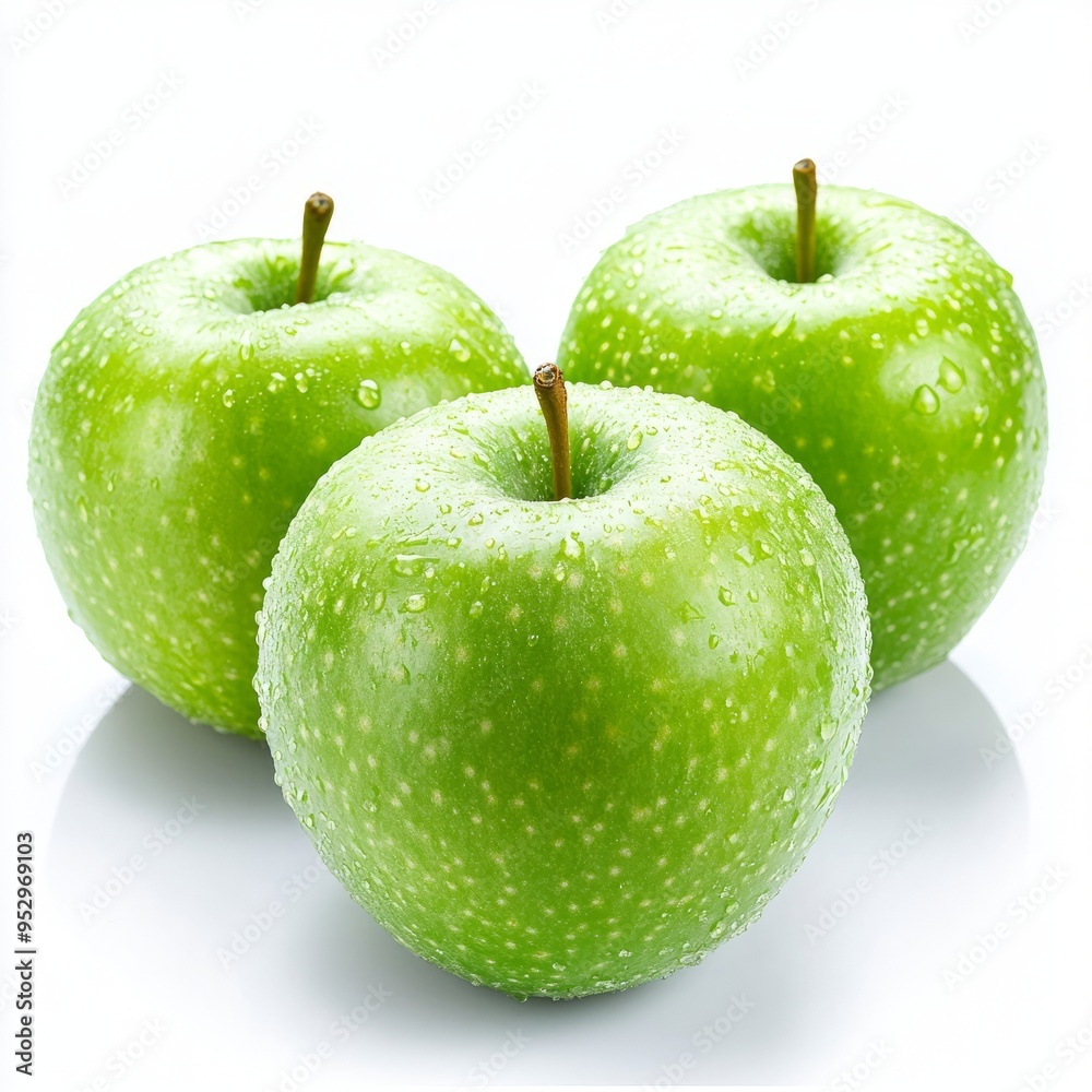 close up of green apple group isolated on white background close up of green apple group isolated on white background