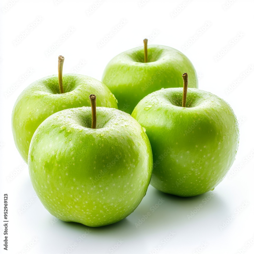 close up of green apple group isolated on white background close up of green apple group isolated on white background