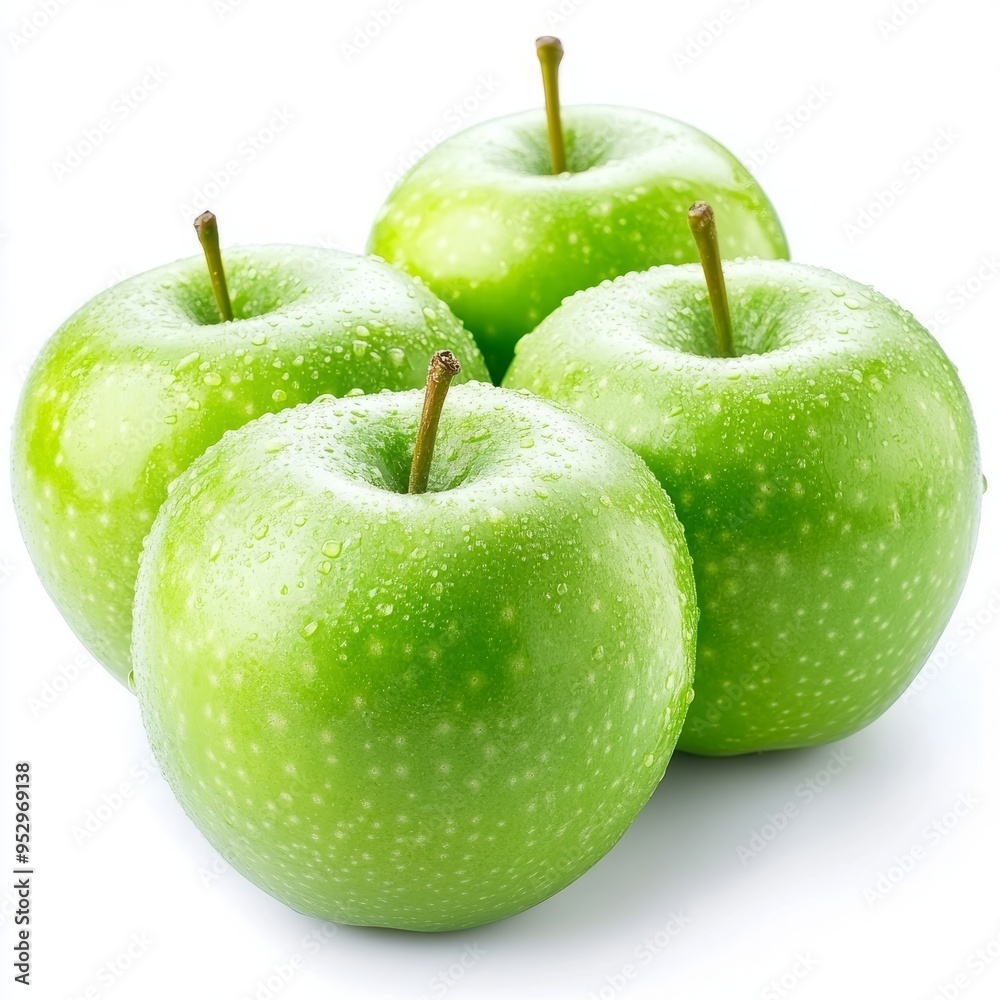 close up of green apple group isolated on white background
