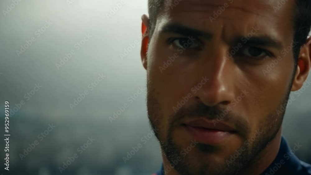Close up of a determined athlete showcases sweat dripping from his face while preparing for a competition, highlighting focus and intensity in a moment of anticipation and effort Close up of a determined athlete showcases sweat dripping from his face while preparing for a competition, highlighting focus and intensity in a moment of anticipation and effort