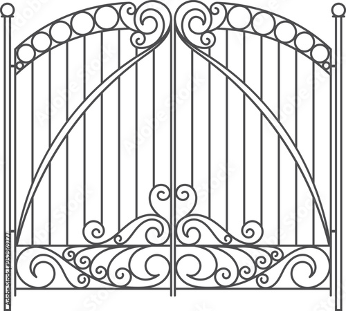 Classic iron fence gates with ornate metal forgery