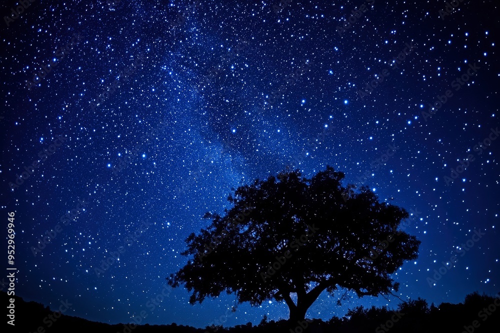 A stunning natural spectacle, often seen in remote areas with minimal light pollution, where countless stars create a breathtaking celestial display against the deep blue night sky, ai A stunning natural spectacle, often seen in remote areas with minimal light pollution, where countless stars create a breathtaking celestial display against the deep blue night sky, ai