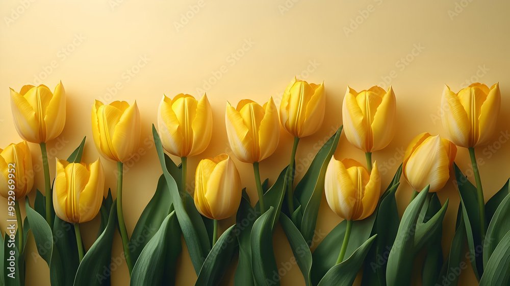 Yellow Tulips Blooming in Spring, Symbol of Hope and New Beginnings for Women's Equality Day Yellow Tulips Blooming in Spring, Symbol of Hope and New Beginnings for Women's Equality Day
