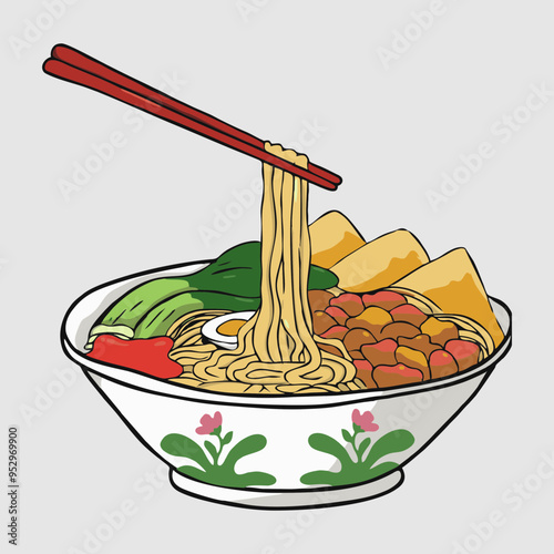 illustration of a plate with traditional noodle 