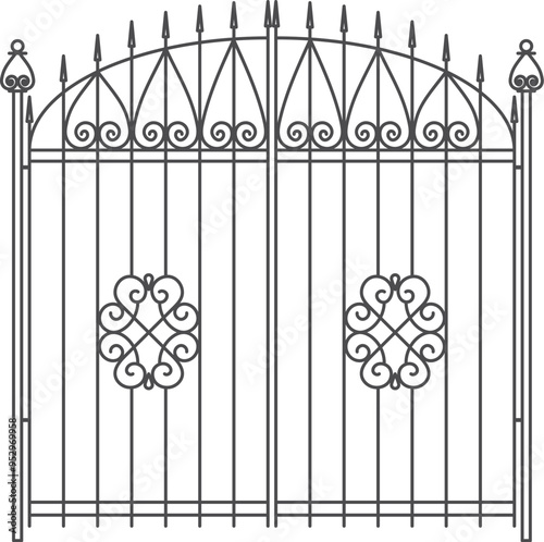 Park wrought gates. Vintage forged fence entry