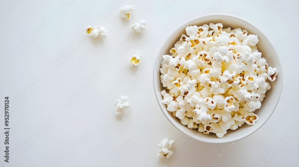 A crisp stock photo of a bowl of popcorn on a white background. The image captures the popcorn in a clean, white bowl, with a few pieces scattered around, highlighting its buttery, fluffy texture. A crisp stock photo of a bowl of popcorn on a white background. The image captures the popcorn in a clean, white bowl, with a few pieces scattered around, highlighting its buttery, fluffy texture.