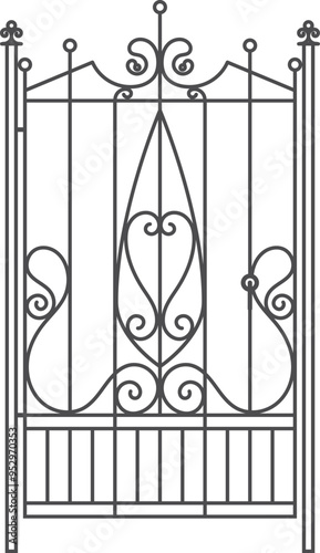 Fence railing decorative ornament. Metal garden door