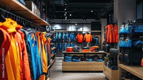Fototapeta Naklejka Na Ścianę i Meble -  A retail space showcasing outdoor clothing and gear for active lifestyles.