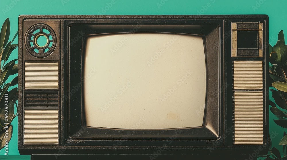 Retro Television with Blank Screen and Green Background Retro Television with Blank Screen and Green Background