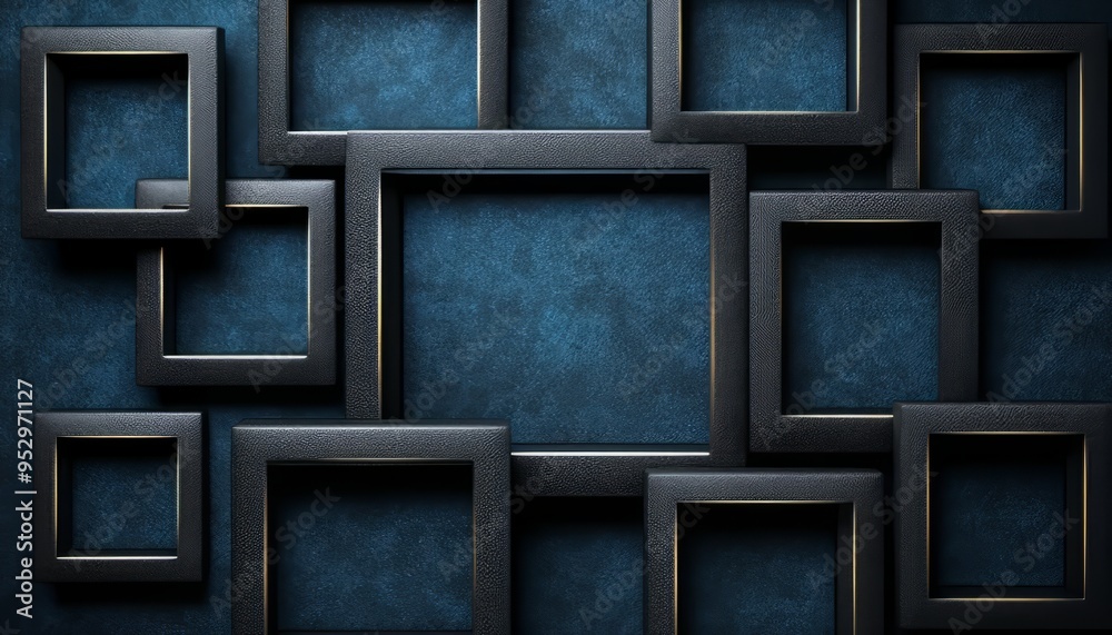 Black Frames with Gold Trim on a Blue Background Black Frames with Gold Trim on a Blue Background