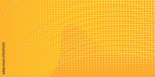 Yellow orange halftone pattern. Retro comic gradient background. Square pixilated dot cartoon texture. Pop art faded gradient pattern. Vector backdrop.