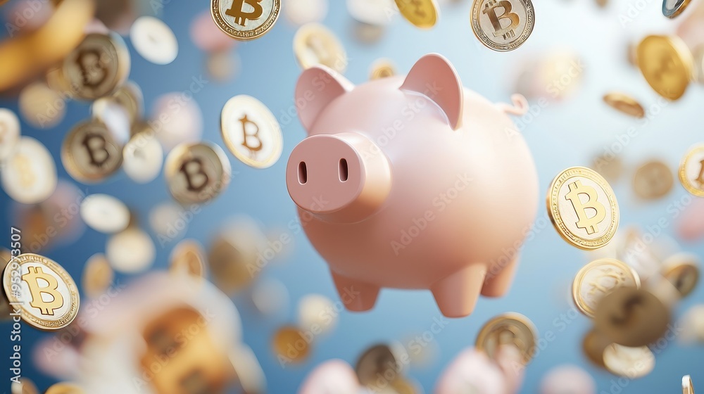 Piggy Bank Bitcoin Cryptocurrency Investment Savings