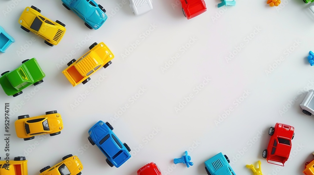 Obraz premium Colorful toy cars on a white background