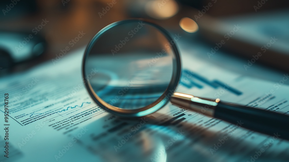 Fototapeta premium Magnifying Glass Over Financial Charts and Documents