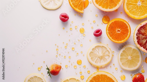 orange and lemon and strawberry  background 
