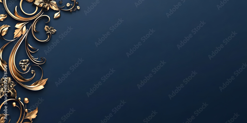 Fototapeta premium dark blue luxury background with gold patterns. elegant gold jewelry. vintage background