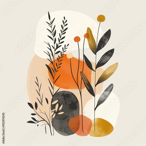 Artistic botanical illustration with neutral tones and minimalist style