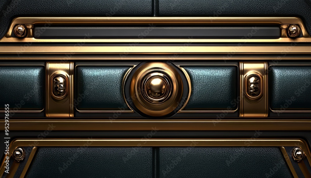 Golden Trim and Buttons on a Dark Teal Panel Golden Trim and Buttons on a Dark Teal Panel