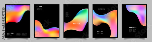 Colorful fluid background template set. Abstract liquid poster design bundle. Trendy banner graphic element. For advertisement, presentation, social media templates, or branding.