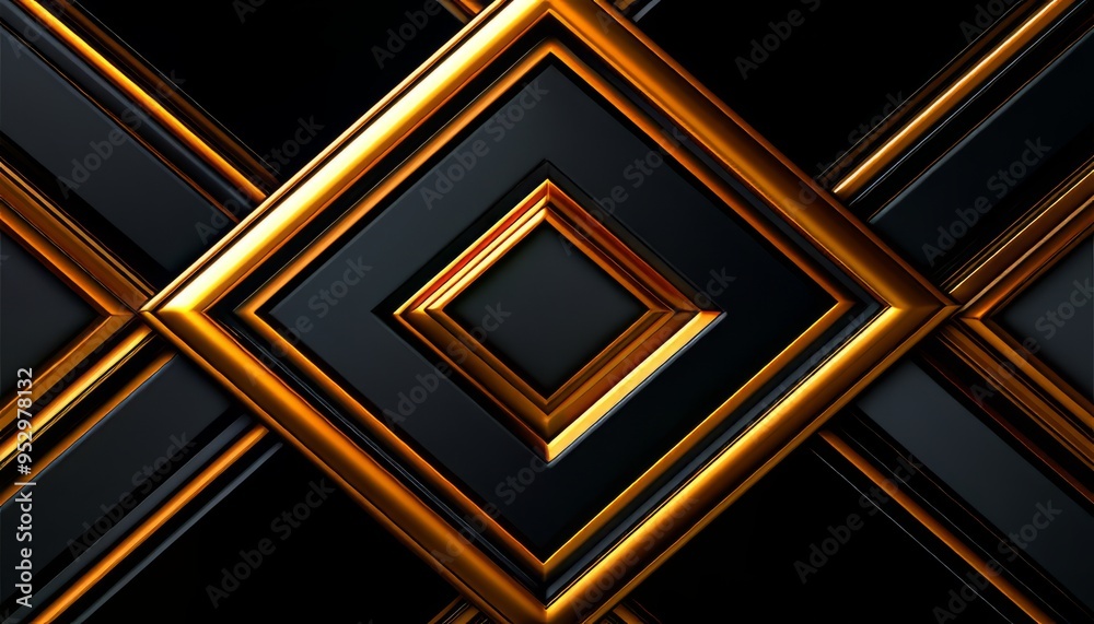 Abstract Geometric Pattern with Intersecting Golden and Black Frames Abstract Geometric Pattern with Intersecting Golden and Black Frames