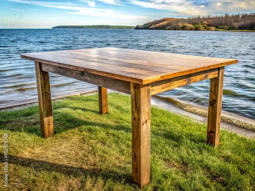 bayside farmhouse table rustic wood sleek legs photo