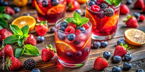 cherry splash fruity cocktail refreshing drink summer vibes sweet fruity flavors mixed berry flavors bold colors vibrant splash playful fruity drinks photo