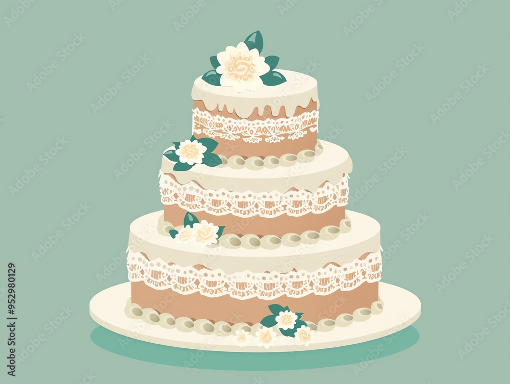 Wedding cake, with lace details, flat design illustration Wedding cake, with lace details, flat design illustration