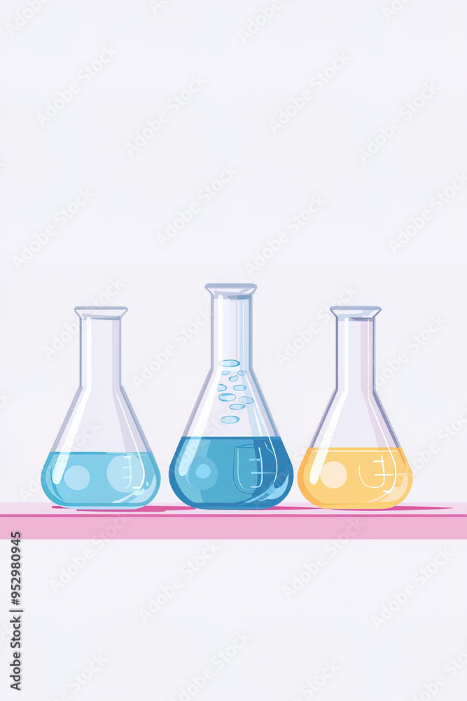 minimalist flat illustration of beakers in chemistry lab