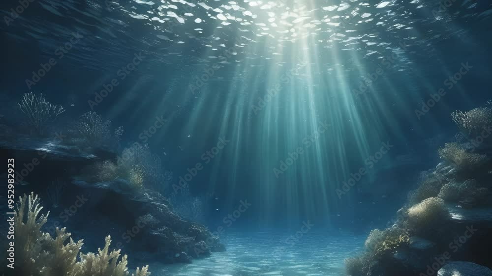 Underwater World with Sunbeams and Coral Reefs Underwater World with Sunbeams and Coral Reefs