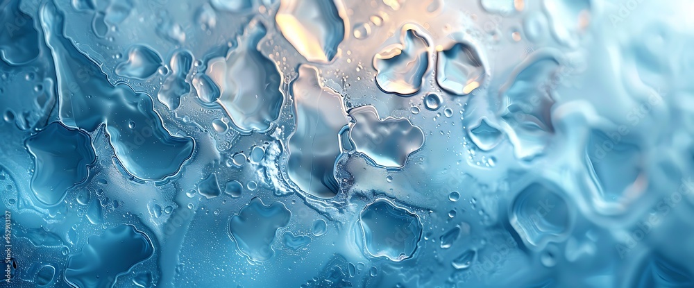 Close-up of water droplets on a blue surface. Close-up of water droplets on a blue surface.