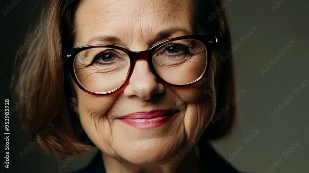 Collage showcasing a joyful mature businesswoman wearing glasses and smiling. The montage highlights her confidence and professionalism, reflecting a positive and successful demeanor Collage showcasing a joyful mature businesswoman wearing glasses and smiling. The montage highlights her confidence and professionalism, reflecting a positive and successful demeanor