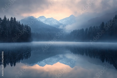 Lake Between Forests And Mountains , ai